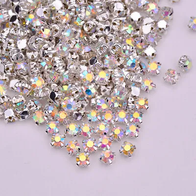 288pcs Sew On Crystal Glass Diamante Rhinestones Alloy Setting 3 4 5 6 8MM • £3.59