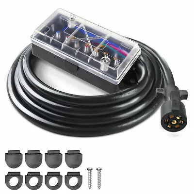 8ft 7-Way Trailer Cord Cable Junction Box 7Pin Rv Blade Plug Tow For Camper Boat • $36.54