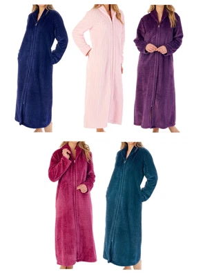 £38.75 • Buy Slenderella Ladies Long Dressing Gown Soft Zig Zag Fleece Zip Up Housecoat Robe