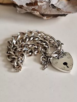 Hallmarked VintageSterling Silver Heart Padlock Charm BraceletLondon 1978! • £24.99