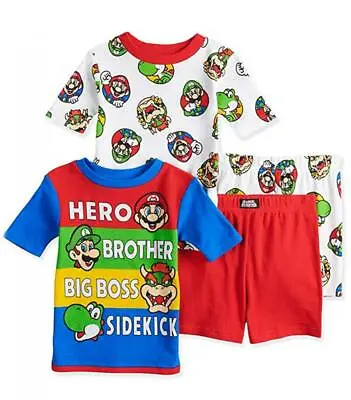 Super Mario Boys 4pc Snug Fit Pajama Short Set Size 4 6 8 10 • $20.99