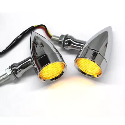 Amber Chrome Motorcycle Turn Signals LED Indicators Lights Bright Running Bullet • $22.36