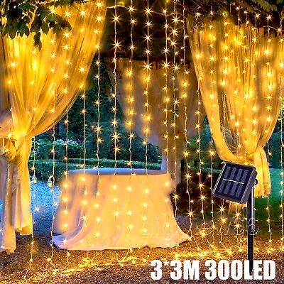 3*3M Solar Powered Window LED Curtain Fairy String Light Outdoor Garden Garland • £6.32