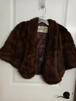 Natural Rabbit Fur Stole Vintage Brown Fully Lined Satin Pockets Great Cond • $35