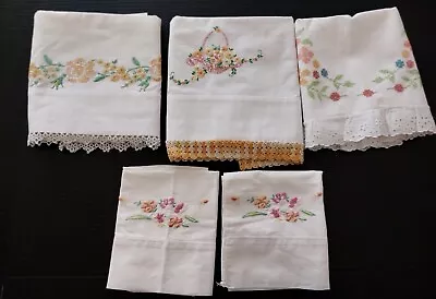 Lot Of 5 Single Embroidered Vintage Pillowcases Hand Made* 2 Childrens? • $19.50