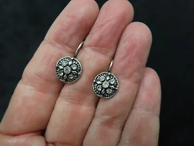 Vintage Silver Tone Rhinestone Lever Back Pierced Earrings • $13.49