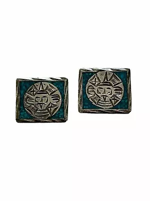 ALPACA Sterling Silver & Turquoise Vintage 1970s Cufflinks Mexico • $31.95