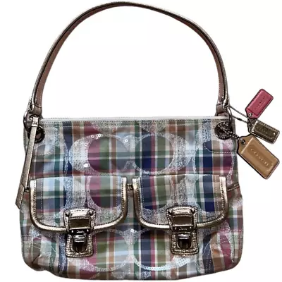 Coach Poppy Madras Plaid Authentic Sequin Monogram Shoulderbag Purse • $125