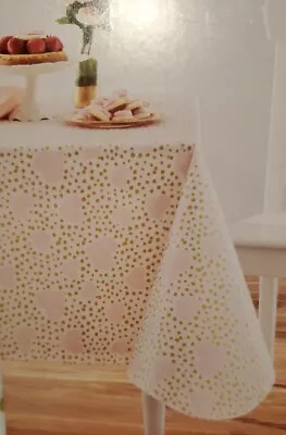 Pink Hearts Vinyl Tablecloth Table Cover -60 X 102 - Pink Hearts With Gold - NEW • $10.99