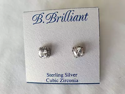 B.Brilliant Jewelry Sterling Silver Cubic Zirconia Button Earrings • $24.99