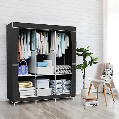 Fabric Canvas Wardrobe Clothes Cupboard Hanging Rail & Storage Drawers Organiser • £22.99