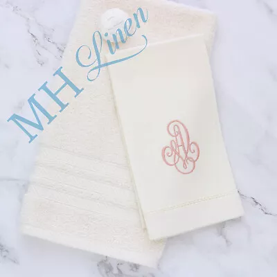 Monogram Initials VA / AV Guest Towel In Cream Lace With Dusty Rose Embroidery • $15