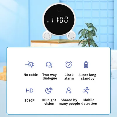 Wifi Alarm Clock Camera HD 1080P Night Vision Motion Detection Portable Home Sec • $123.27