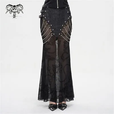 Devil Fashion Women Black Gothic Punk Sexy Mesh Pattern Chain Embellished Skirt • $186.80