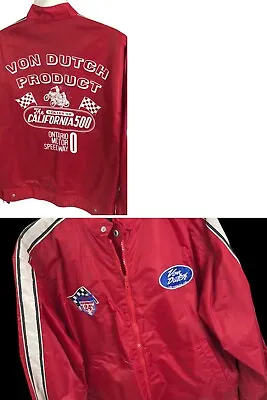 Von Dutch Originals Windbreaker Jacket Red Vintage Motorcycle Patches M 90s Y2K • $249.95