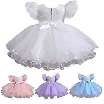 Infant Baby GirlsTutu Dress Baptism Christening Wedding Birthday Party Gown • £23.32