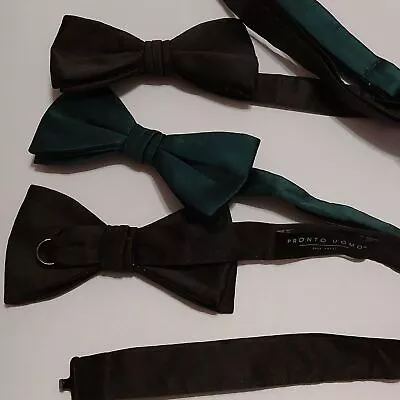 Off Pronto Uomo Silk Bow Tie Lot Of 3 Black Green • $24