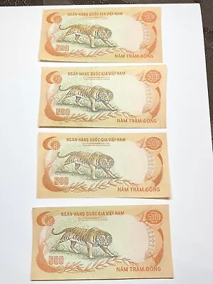 1972 South Vietnam 500 Dong Banknotes Set Of 4 Circulated Tiger (#1) • $19.99