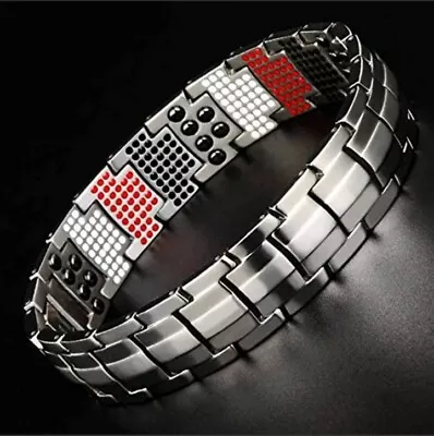 Mens Magnetic Health Bracelet Carpal Tunnel Bangle Silver Arthritis Pain Relief • £14.89