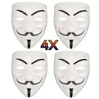 Adult Unisex 4 X Anonymous Vendetta V Mask Halloween Fancy Dress Party Accessory • £6.99