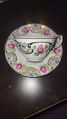 Gorgeous Moga Hand-Painted & Made In Romania Pink Rose Teacup & Saucer. Rare • $50