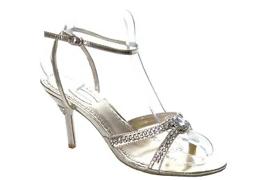 £14.99 • Buy Ladies Womens Gold Diamante Bridal Evening Party Ankle Strap Sandals Shoes Size