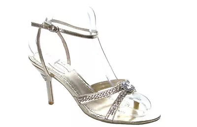 £14.99 • Buy Ladies Womens Gold Diamante Bridal Evening Party Ankle Strap Sandals Shoes Size