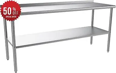 72'' X 24'' Stainless Steel Table For Prep & Work With Backsplash For Kitchen • $219.99