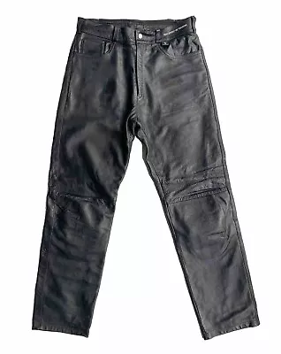 BMW ‘The Spirit Of Touring’ Leather Motorcycle Jeans Size App 34”w/33”inside Leg • £100