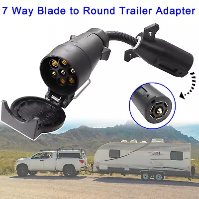 7Way Blade To 7-Pin Round Trailer Adapter Plug Socket Wiring Connector RV Cars • $11.99