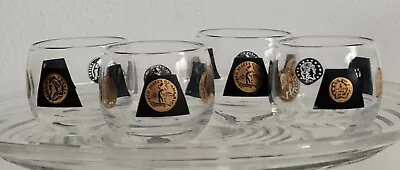 MCM Barware Cera 22K Gold & Black Coin Roly Poly Glasses Set Of Four 1960's • $25