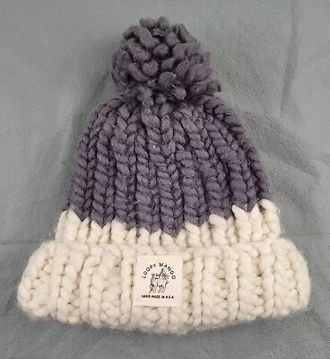 Loopy Mango Knit 100% Merino Wool Beanie Pompom One Size Gray Ivory • $35