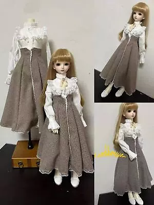 1/4 1/3 BJD Clothes Doll Outfit Dress Jacquard Shirt Back Lace-up Long Skirt Bow • $26.59