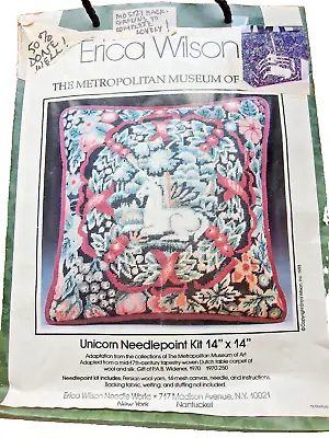 Started Erica Wilson Unicorn Needlepoint Kit 14 X14  Metropolitan Museum Art • $89.99