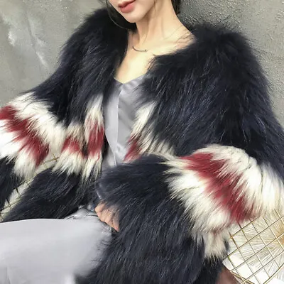 Korean Womens Knitted Raccoon Fur Coats Mid Length Jackets Real Fur Overcoats • $328.61