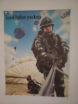 USMC Marine Corps Look Before You Leap Airborne Paratrooper 1980s Poster 17×22 • $24.95