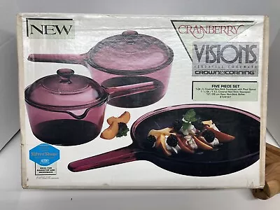 VisionWare By CORNING Cranberry Glass Cookware 5 Pc Set Sauce Pans And Skillet. • $124.99