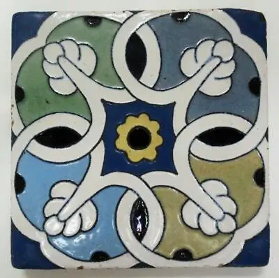Vtg FLINT FAIENCE Arts Crafts Moorish Design Architectural Pottery Tile 6  X 6  • $325