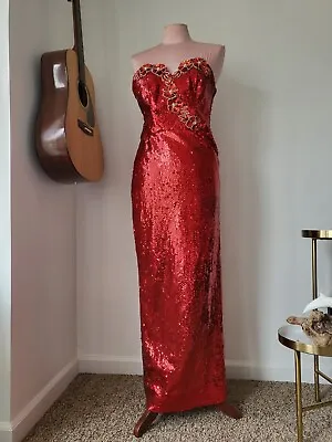 Vintage Alyce Designs RUBY SLIPPERS RED Sequin Dress Strapless  • $99