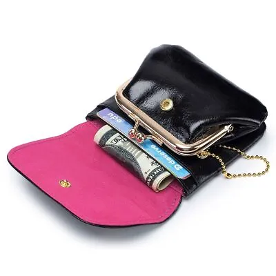 $29.44 • Buy Leather Women Coin Wallet Kiss Lock Zipper Vintage Money Card Holder Purse Bag