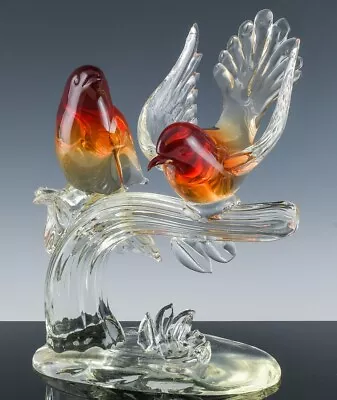 Large Signed Elio Raffaeli Murano Birds On Branch Italian Art Glass Sculpture • $102.50