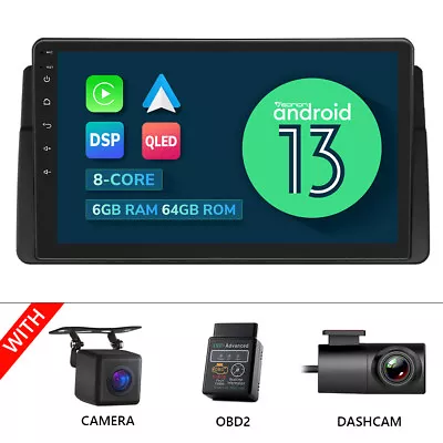 CAM+DVR+OBD+For BMW E46 Android 13 8Core 6+64 9  QLED Radio Stereo Car Bluetooth • $349.42