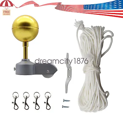 $20.15 • Buy 1pc Flagpole Hardware Repair Kit 3  Topper Gold Ball 50 Ft Halyard Rope