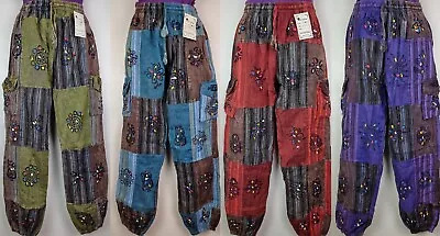 S-5XL Patchwork Cotton Trousers Hippy Boho Yoga Pants Wide Festival Casual HT28 • £22.99