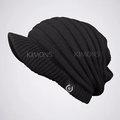 S - Visor Beanie Solid Knit Slouchy Baggy Crochet Ski Winter Hat Cap Man Women • $11.95