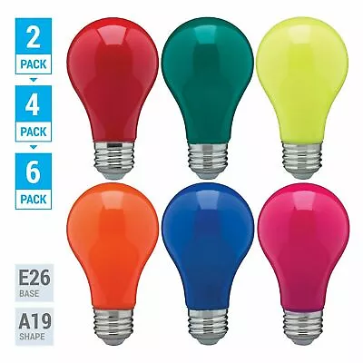 Pack LED BULB BLUE GREEN RED YELLOW ORANGE PINK A19 Medium E26 60W Watt Dimmable • $23.95