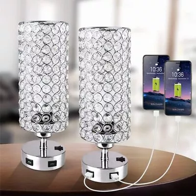 2 Pack Crystal Table Lamps W/Dual Fast USB Charging Ports Modern Decorative Lamp • $39.98