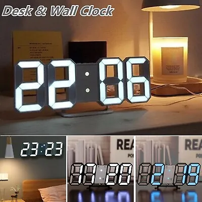 Digital LED 3D Display Clock Alarm Desk Wall Brightness Snooze USB Home Decor • $10.90