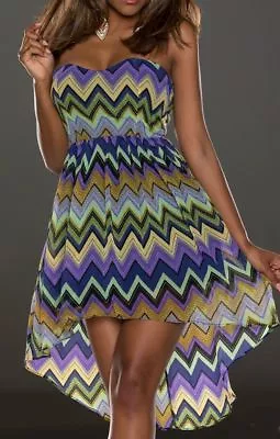 Sexy Ladies Mullet Dress High Low Zigzag Trendy Bandeau S 111 6/12ft 36 Stained • $26.55