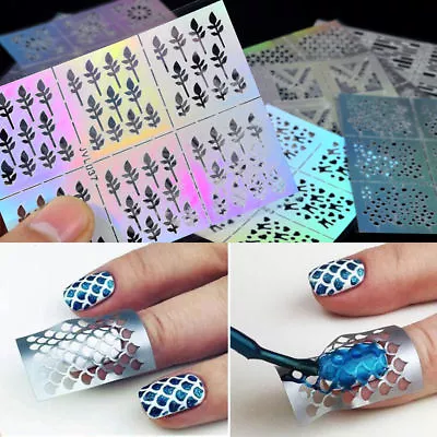 24Pcs Sheets Nail Art Hollow Stencil Template Stickers DIY Manicure Tool Stamp • £3.72